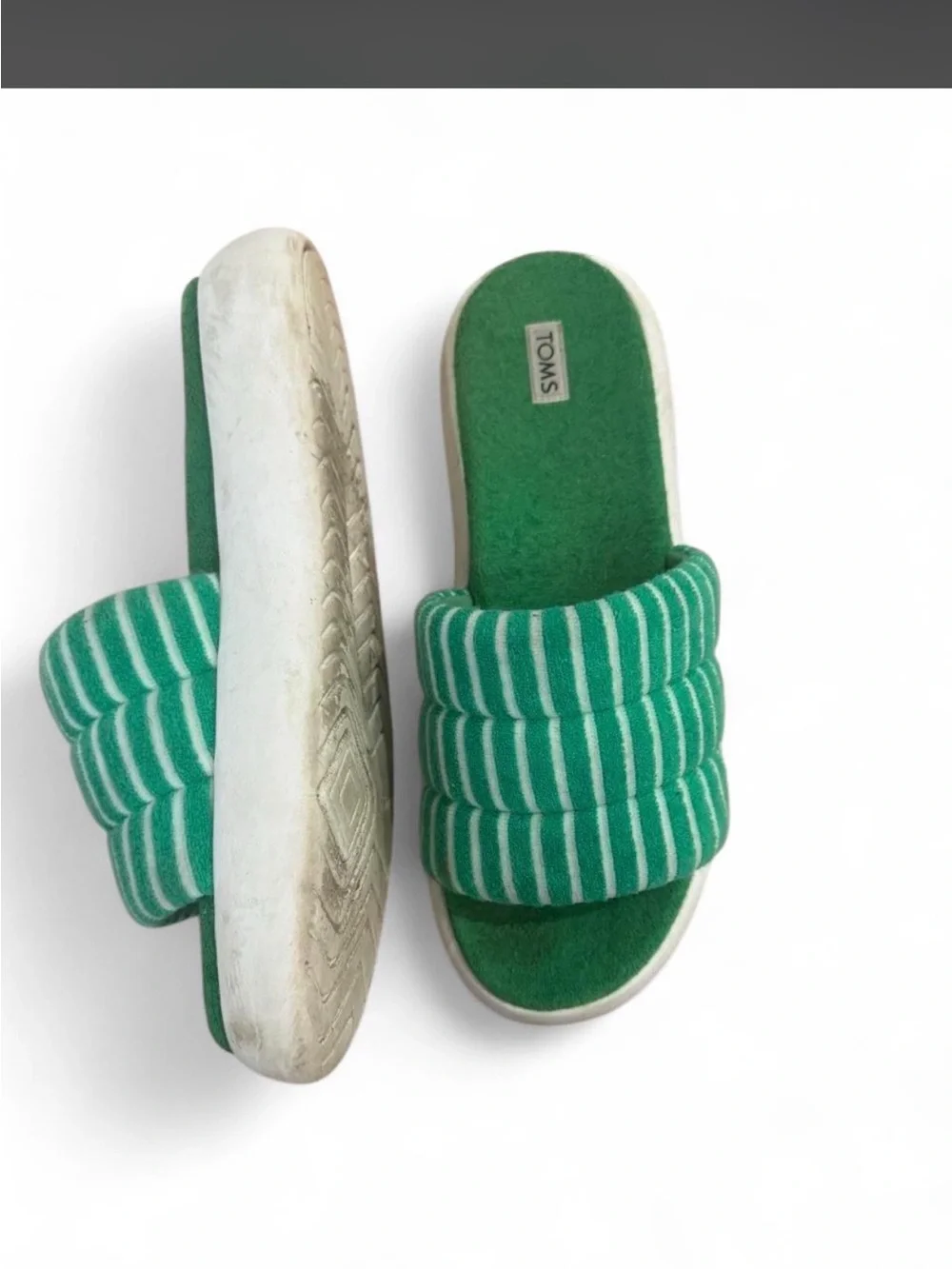 TOMS Green and White Striped Slide Platforms